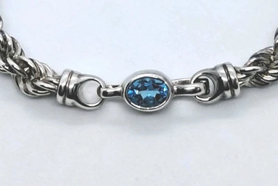 PULSERA CADENA CUERDA PLATA ESTERLINA INTERNACIONAL CASPIA FIRMADA CI CON TOPACIO AZUL Foto 1 de 4