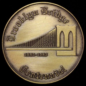 Medalla del Centenario Puente Brooklyn Oficial de la Ciudad de Nueva York 1983 Bronce 38 mm - Imagen 1 de 2