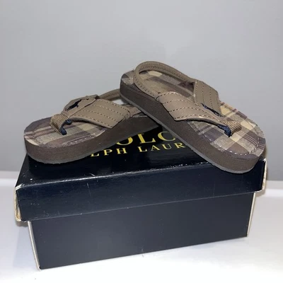 Sandalias Ralph Lauren color tostado a cuadros para niños pequeños talla 5 Foto 1 de 4