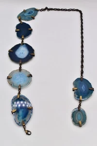 Vintage Natural Blue Agate Slice Linked Belt Chunky Heavy Chunky 20"-42" 1970s - Picture 1 of 12