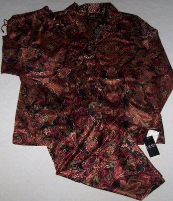 NWT Ralph Lauren BLACK/RED/GOLD/GREEN TAPESTRY SATIN Pajama/Lounge Set Women's M - Image 1 of 4