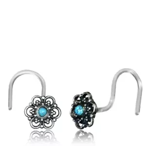 TRIBAL BIOPLAST 20G STERLING SILVER NOSE STUD NOSE RING EAR TURQUOISE STONE - Picture 1 of 1