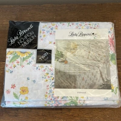 Vintage Lady Pepperell Twin Flat Sheet No Iron Muslin Floral "Stephanie" NOS - Image 1 of 4