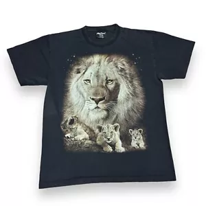 Vintage Lion Graphic Nature T Shirt Large Black Cotton Rock Chang - Picture 1 of 5