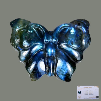 Handmade Butterfly Carving Natural Labradorite 137ct 47x36mm Free Certificate - Image 1 of 4