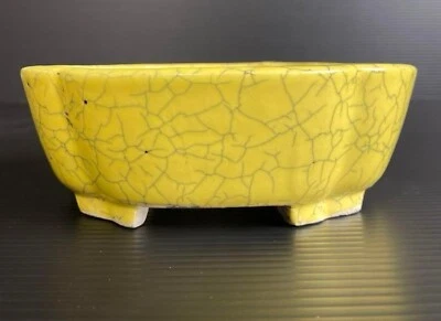 Maceta Bonsai Japonesa TOKONAME SHIBAKATSU Forma Mokko W16.4 H5.6cm Amarillo Esmaltado Foto 1 de 4