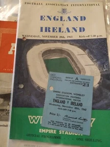 England Vs Ireland Football Programme & Ticket November 20th 1963 - - Picture 1 of 1