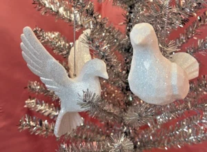 2 Doves Christmas Ornament Peace, Freedom, Love Dove Glitter Shatter Proof U39 - Picture 1 of 14