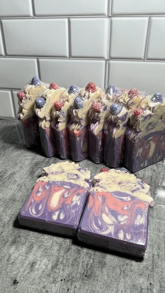 Handmade Black Raspberry Vanilla Soap Gift Scented Cold Process Soap Bar 8.5oz - Image 1 of 4
