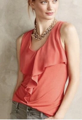 Deletta PINNA Top Ruffle Sleeveless Blouse Coral Orange size medium - Image 1 of 4