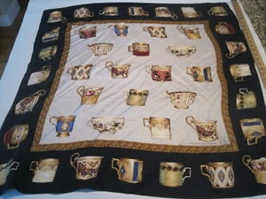Smithsonian Tea Cup Scarf Sq. 35" Vintage - Picture 1 of 6