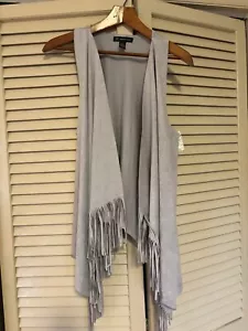 NWT! INC Women's Gray Faux Suede Fringe Vest Hippie Boho Style Size Large - Picture 1 of 3