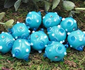 Cantidad. Cuentas de vidrio redondas de 10 - 15 mm con baches turquesa, azul y blanco para lámpara - Imagen 1 de 2