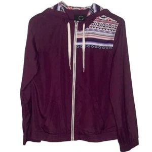 ZUMIEZ EMPYRE Burgundy Aztec print windbreaker size large - Picture 1 of 8