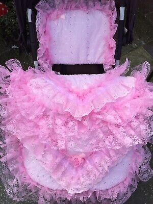 Frilly Pram Cover And Pillow - Universal  - In Pink, White Or Blue     Romany 💕 • 35£