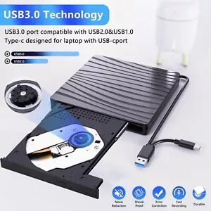 Portable Slim Dvd/CD Rom Rewriter Burner External CD/Dvd +/-Rw Drive USB 3.0 NEW - Picture 1 of 13