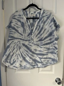 LUCKY BRAND Sz XL White Blue Tie Dye Gauze Button-front Top - Picture 1 of 9