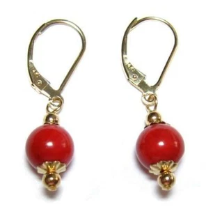 Pendientes traseros de palanca de coral rojo genuino de 8 mm en oro 14K, relleno de oro o plata - Imagen 1 de 2