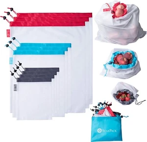 StarPack wiederverwendbare Produkte umweltfreundliche Netzbeutel mit Aufbewahrungstasche, 10er Pack - Bild 1 von 7