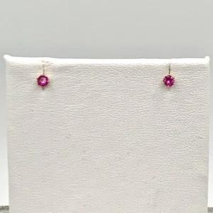0.25 CT Ruby Solitaire Stud Earrings Round Cut Yellow Gold MSRP $30 - Picture 1 of 9