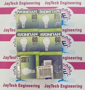 HYUNDAI E-27 60 WATT CLEAR BULB 230V LOT OF 6 - Picture 1 of 9