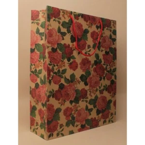 NEW 12 Extra Large Floral Rose Print Brown Wedding Gift Bag Valentine 39x32x10cm - Picture 1 of 1