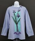VINTAGE Two Lips Originals Sweatshirt Womens Medium Purple Art Flower Dragonfly 