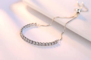 Brazalete de tenis ajustable enchapado en plata de ley AAA+ circonitas (plata, oro) - Imagen 1 de 7