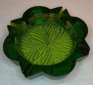 Chunky Green Foliage Pattern Retro Glass Ashtray By Blenko 701 - Picture 1 of 7