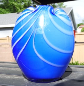 1950s STUNNING BLUE MID-CENTURY MODERN MURANO VENETIAN ART GLASS CASED VASE DISH - Picture 1 of 13