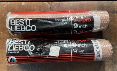 Dos cubiertas de rodillos de resina de fibra de vidrio de 9" ~ Bestt Liebco 9V95 Tru-Pro Frieze NUEVO EN PAQUETE Foto 1 de 4
