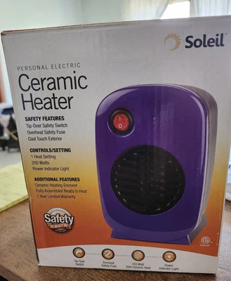 Mini calentador eléctrico de cerámica Soleil púrpura 250 vatios MH-01P caja original funciona Foto 1 de 2