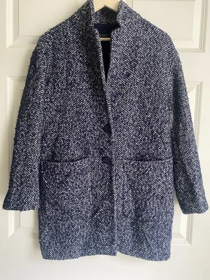 Abrigo Zara Azul Marino Tweed Guisante Talla S Clásico Minimalista Sofisticado Foto 1 de 4