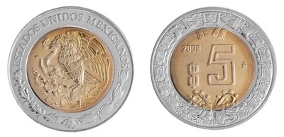 Mexico 5 Pesos, 1997-2024, KM #605, Mint - Image 1 of 3