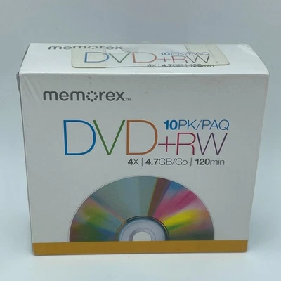 MEMOREX DVD+RW 10 Pack 4X 4.7GB 120min Recordable Rewritable Discs NEW Sealed - Image 1 of 3