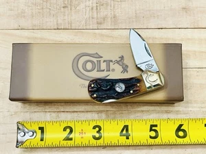COLT CT 324 STUBBY SADDLEHORN LOCKBACK SINGLE BLADE STAG POCKET KNIFE W/BOX NOS - Picture 1 of 7