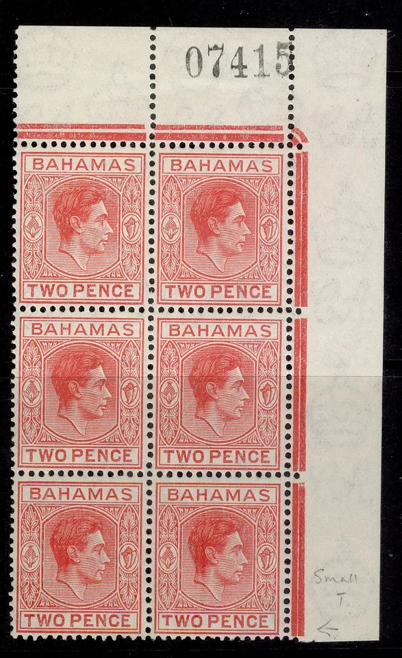 BAHAMAS GVI SG152ba, 2d scarlet, NH MINT. Cat £145. SHORT T in BLOCK x6 - Image 1 of 1