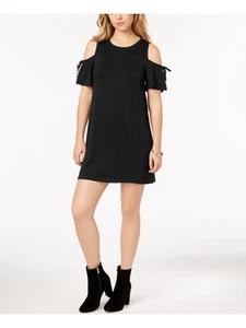 KENSIE Womens Black Cold Shoulder Short Sleeve Jewel Neck Mini Shift Dress S - Picture 1 of 6