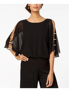 MSK Womens Black Embellished Sheer 3/4 Sleeve Jewel Neck Evening Top Petites PS - Picture 1 of 6