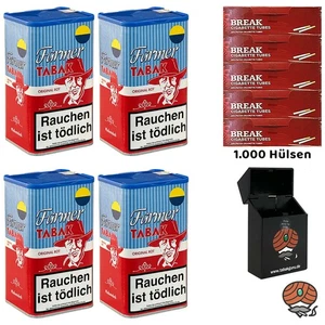 Farmer Original Rot Pfeifentabak 4x 160g + 1000 Hülsen + Zubehör - Bild 1 von 4