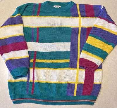 Suéter Vintage Esprit Colorido Rayas/Bloque Años 80 Retro Talla Mediana Pullover Foto 1 de 4