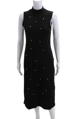 Zara Women Sheath Sweater Dress Black Mock Neck Sleeveless Long Cotton Size L - Image 1 of 4