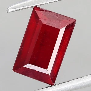 1.70ct t.w 7.5x4.7mm Baguette Natural Red Ruby, Africa-Heated Glass Filling - Picture 1 of 4