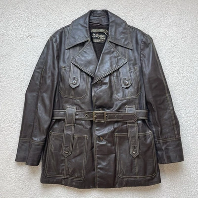 Vintage 70s Sears Lined Leather Overcoat - Image 1 of 4