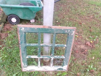 Architectural Salvage 1 inch Thick 9 Pane Storm Transom Window 16 x 16 - Image 1 of 4