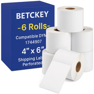 Betckey - 6 Rollen - kompatibel DYMO 1744907 4" x 6" Versandetiketten perforiert - Bild 1 von 4