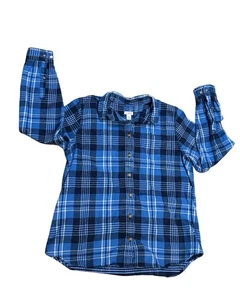 LL Bean Outdoorhemd Damen M Flanell blau kariert Bio Baumwolle - Bild 1 von 8