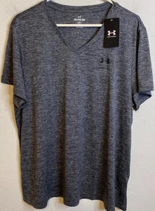 NUEVO Under Armour Mujeres Manga Corta Suelta Atlética Top Camisa Cuello en V Gris 2XL - Imagen 1 de 3