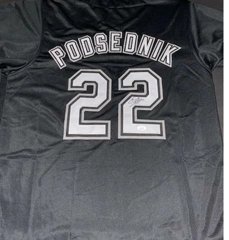 Camiseta Scott Podsednik autografada preta branca Sox - Certificado de autenticidade JSA Witness - Imagem 1 de 1