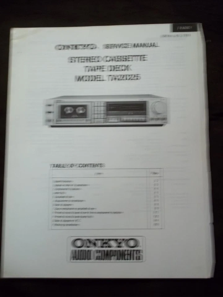 Onkyo Service Manual for the TA-2025 Cassette Tape Deck ~ Repair Manual - Image 1 of 1